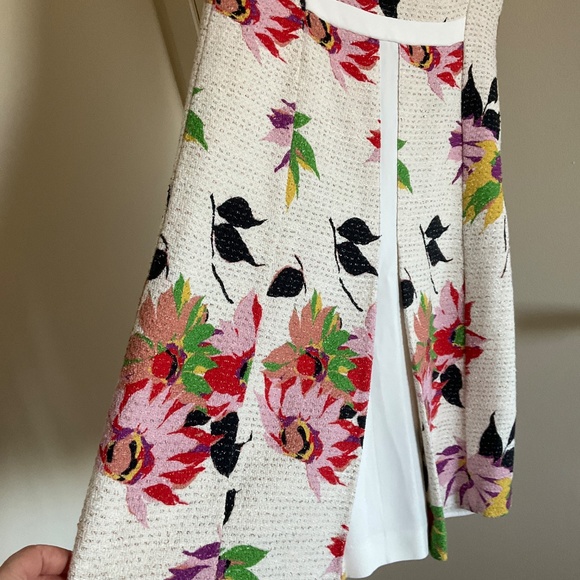 Etro Dress A Line Italian 46 Cream Tweed Floral Red Pink Sleeveless Retro - Picture 4 of 6